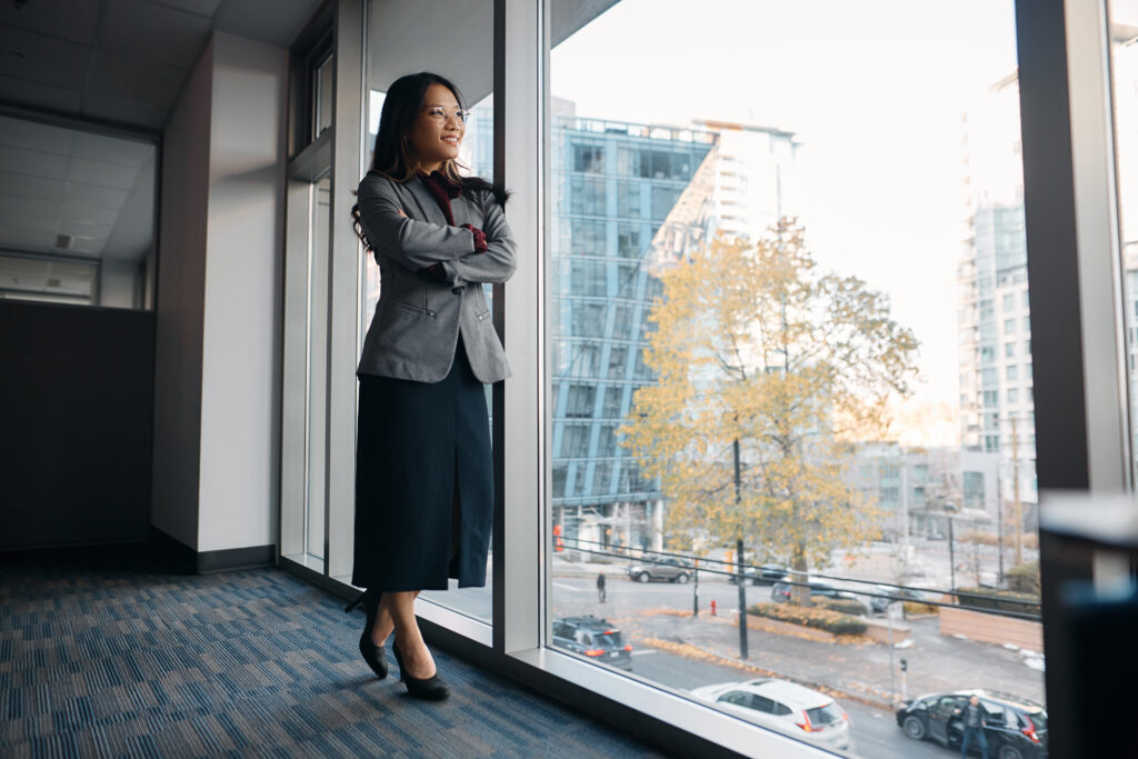 Successful sales executive looking out